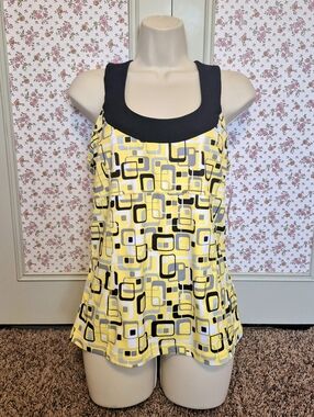 New Xersion Yellow Geometric Racerback Tank with Built-in In Bra Size M